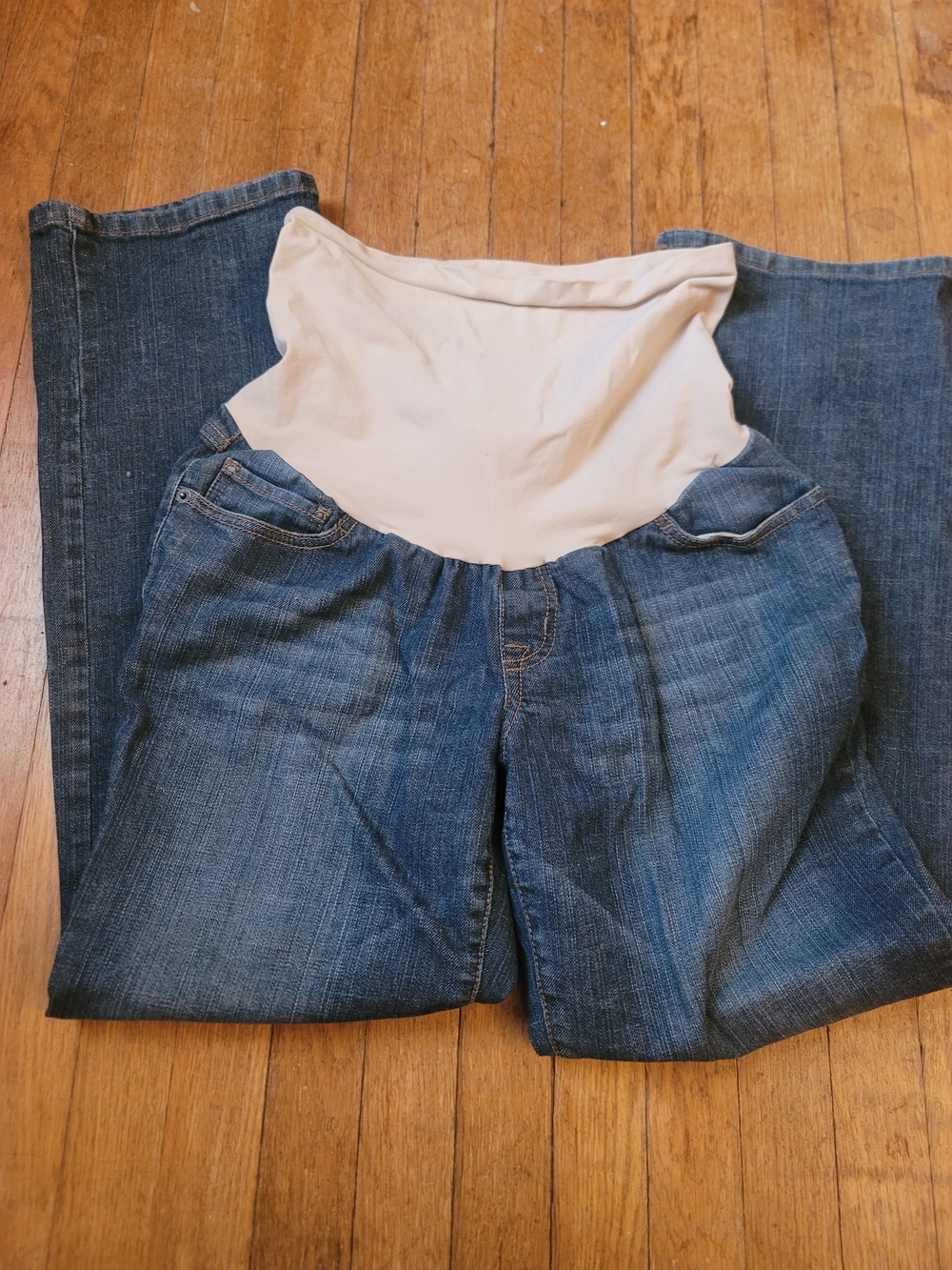 Indigo Blue Women's Boot Cut Jeans with Cream Maternity Panel